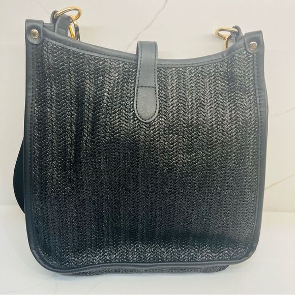 Rattan Woven Black Crossbody Bag with Gold Accents NWOT - Picture 10 of 12